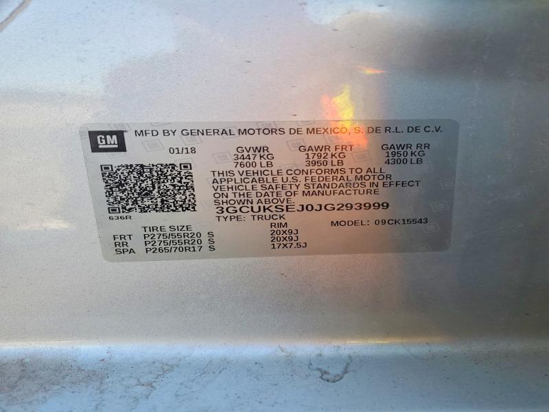 Продаж на аукціоні авто 2018 Chevrolet Silverado, vin: 3GCUKSEJ0JG293999, номер лоту: 52309136