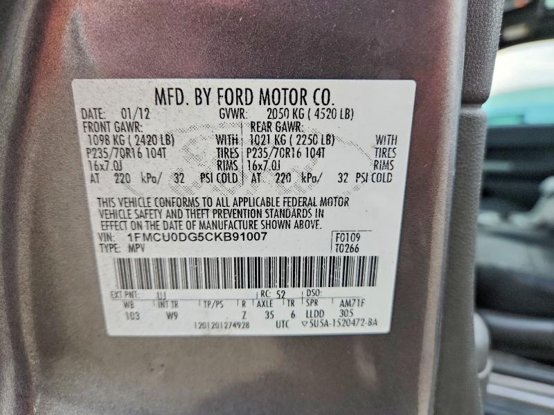 53021206 :رقم المزاد ، 1FMCU0DG5CKB91007 vin ، 2012 Ford Escape مزاد بيع