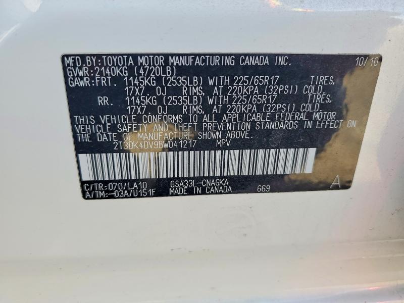 Aukcja sprzedaży 2011 Toyota Rav4, vin: 2T3DK4DV9BW041217, numer aukcji: 52419696
