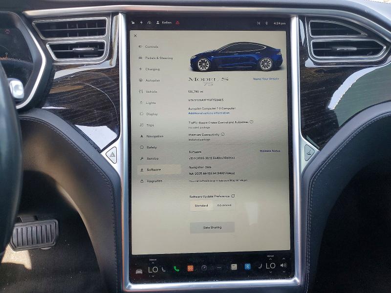 2016 Tesla Model S მანქანა იყიდება აუქციონზე, vin: 5YJSA1E11GF150465, აუქციონის ნომერი: 54006286