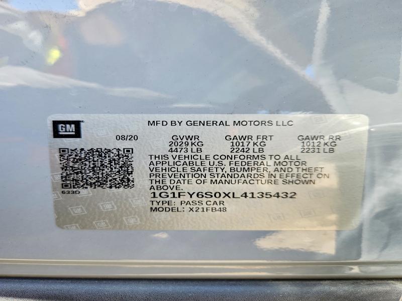2020 Chevrolet Bolt Ev მანქანა იყიდება აუქციონზე, vin: 1G1FY6S0XL4135432, აუქციონის ნომერი: 54831216