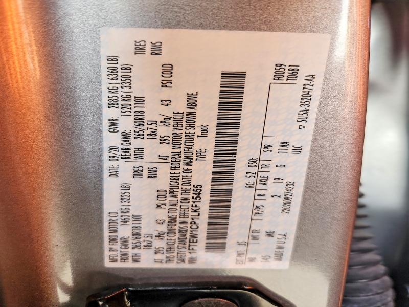 2020 Ford F150 მანქანა იყიდება აუქციონზე, vin: 1FTEW1CP1LKF15455, აუქციონის ნომერი: 54354846