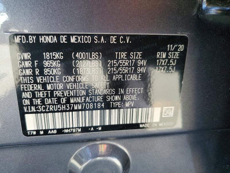 2021 Honda Hr-v მანქანა იყიდება აუქციონზე, vin: 3CZRU5H37MM708184, აუქციონის ნომერი: 53235276