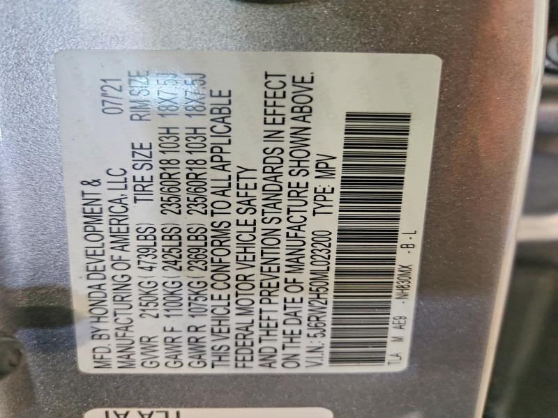 2021 Honda Cr-v მანქანა იყიდება აუქციონზე, vin: 5J6RW2H50ML023200, აუქციონის ნომერი: 54857516