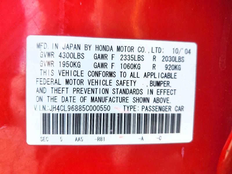 52457306 :رقم المزاد ، JH4CL96885C000550 vin ، 2005 Acura Tsx مزاد بيع
