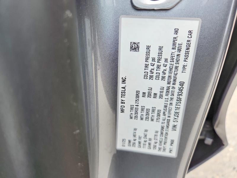 Продаж на аукціоні авто 2025 Tesla Model 3, vin: 5YJ3E1ET5SF934540, номер лоту: 52572076