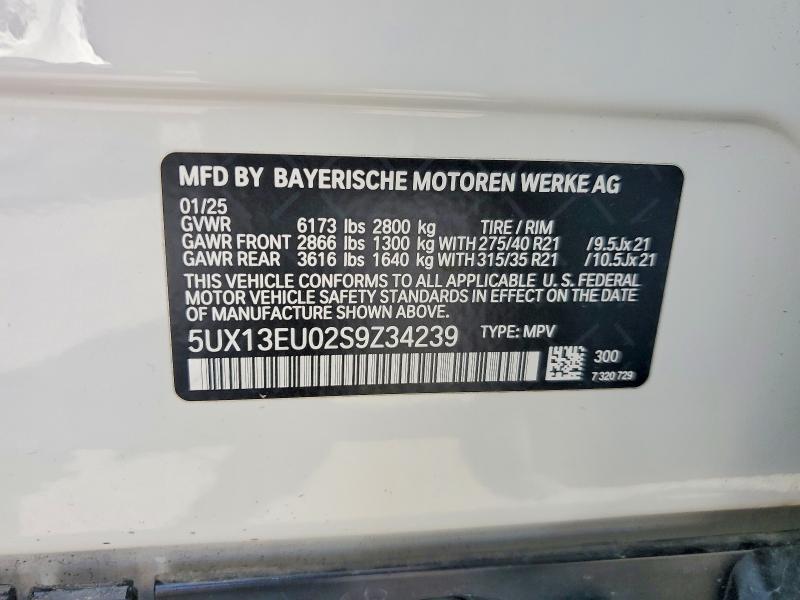 2025 Bmw X5 მანქანა იყიდება აუქციონზე, vin: 5UX13EU02S9Z34239, აუქციონის ნომერი: 54879066