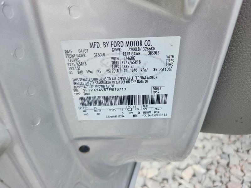 2007 Ford F150 მანქანა იყიდება აუქციონზე, vin: 1FTPX14V57FB16713, აუქციონის ნომერი: 54414666