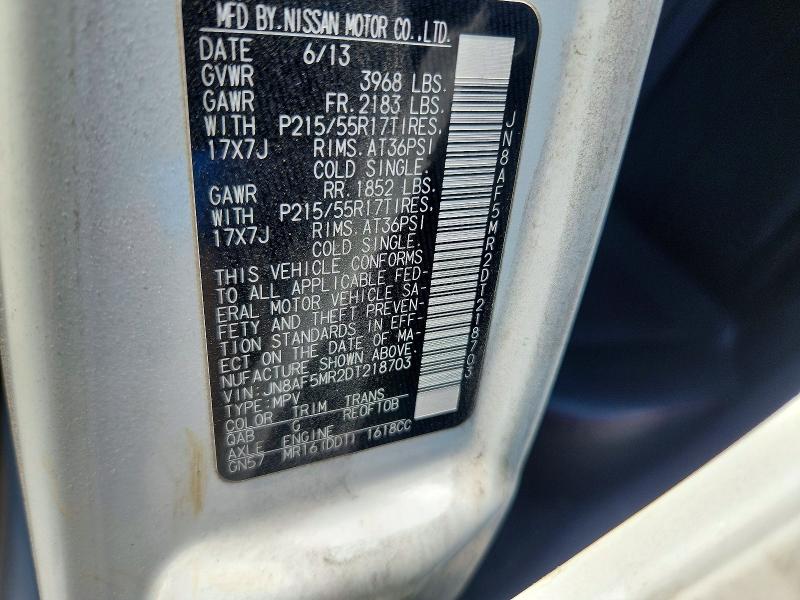 54728246 :رقم المزاد ، JN8AF5MR2DT218703 vin ، 2013 Nissan Juke مزاد بيع