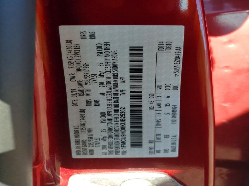 2019 Ford Escape მანქანა იყიდება აუქციონზე, vin: 1FMCU9HD8KUB25302, აუქციონის ნომერი: 54984246