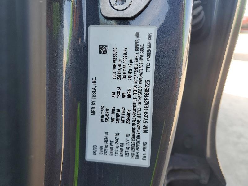 53456356 :رقم المزاد ، 5YJ3E1EA2PF665225 vin ، 2023 Tesla Model 3 مزاد بيع