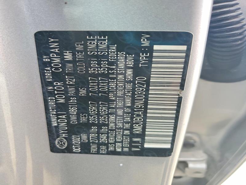 Aukcja sprzedaży 2022 Hyundai Tucson, vin: KM8JBCA19NU039270, numer aukcji: 55427246