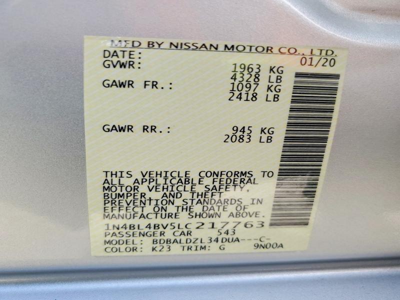 Aukcja sprzedaży 2020 Nissan Altima, vin: 1N4BL4BV5LC217763, numer aukcji: 52425166