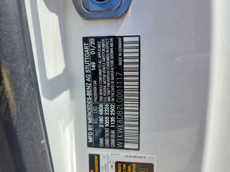 52400886 :رقم المزاد ، W1KWK8DB2LG001117 vin ، 2020 Mercedes-benz C مزاد بيع
