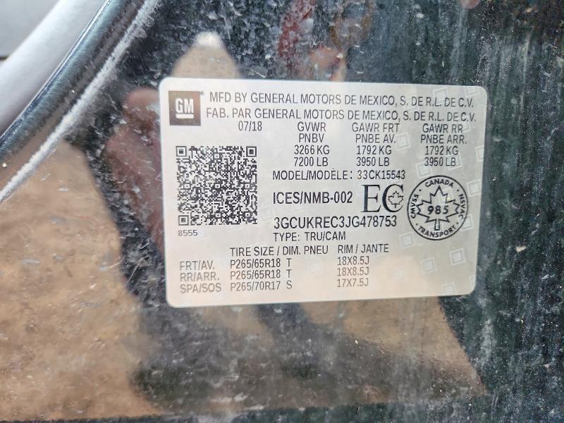 Продаж на аукціоні авто 2018 Chevrolet Silverado, vin: 3GCUKREC3JG478753, номер лоту: 52686926