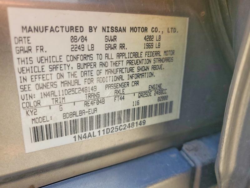 2005 Nissan Altima მანქანა იყიდება აუქციონზე, vin: 1N4AL11D25C248149, აუქციონის ნომერი: 52846706
