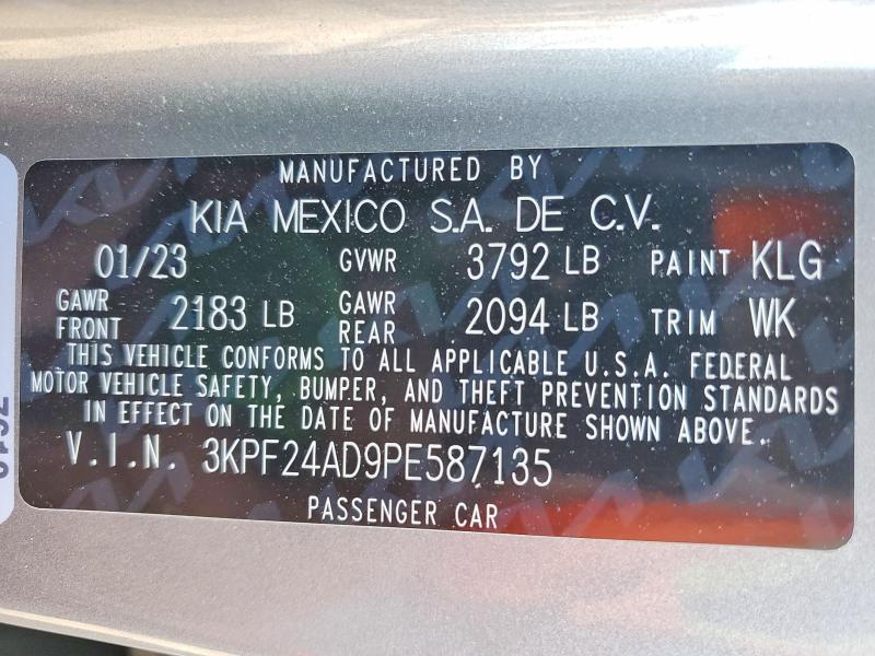 53028146 :رقم المزاد ، 3KPF24AD9PE587135 vin ، 2023 Kia Forte مزاد بيع
