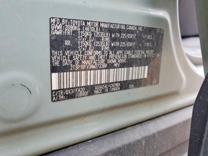 Aukcja sprzedaży 2022 Toyota Rav4, vin: 2T3P1RFV3NW273388, numer aukcji: 54470146