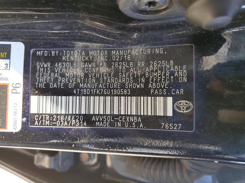 Aukcja sprzedaży 2016 Toyota Camry Hybrid, vin: 4T1BD1FK7GU190583, numer aukcji: 52599076