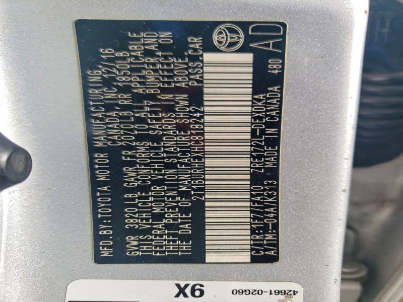 Продаж на аукціоні авто 2017 Toyota Corolla, vin: 2T1BURHEXHC818242, номер лоту: 53189766