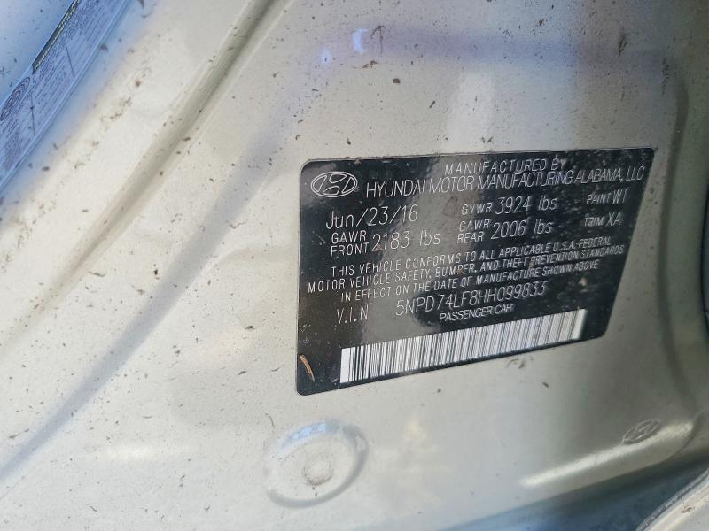 53902296 :رقم المزاد ، 5NPD74LF8HH099833 vin ، 2017 Hyundai Elantra مزاد بيع