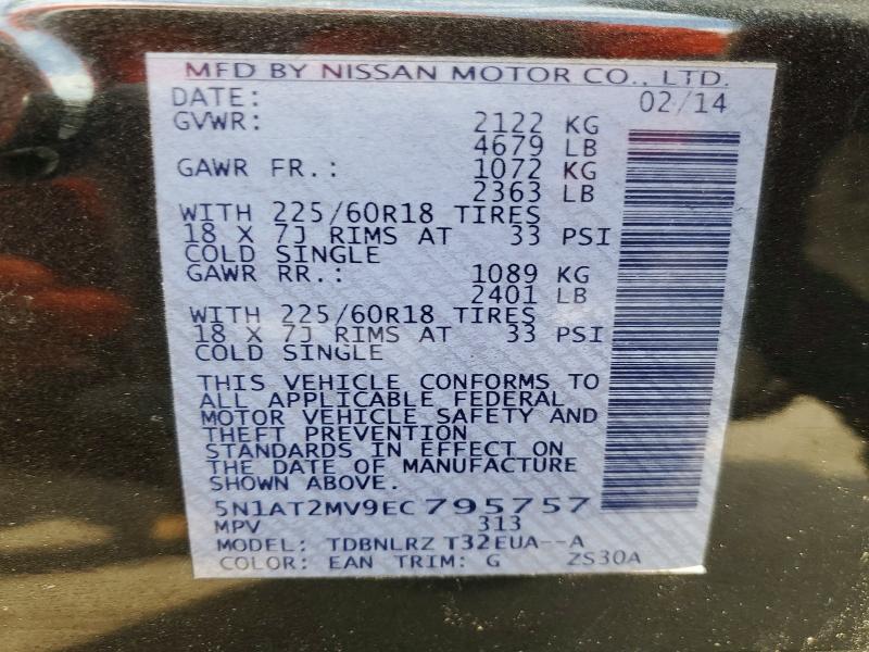 52860126 :رقم المزاد ، 5N1AT2MV9EC795757 vin ، 2014 Nissan Rogue مزاد بيع