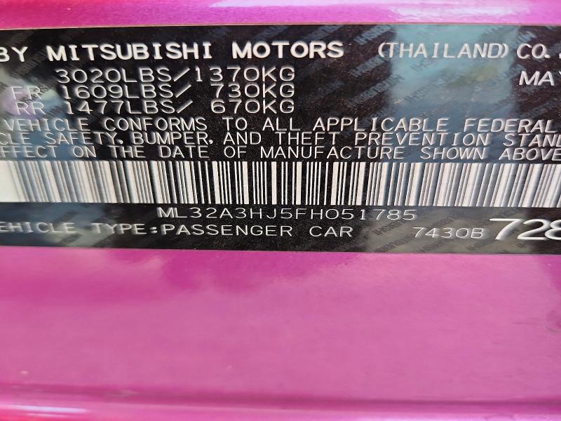 2015 Mitsubishi Mirage მანქანა იყიდება აუქციონზე, vin: ML32A3HJ5FH051785, აუქციონის ნომერი: 54916826