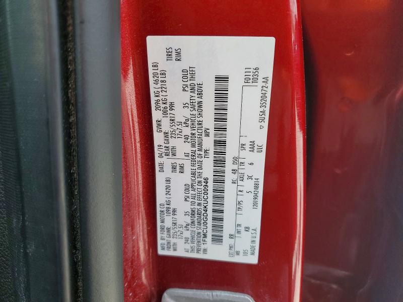 Продажа на аукционе авто 2019 Ford Escape, vin: 1FMCU0GD4KUC00946, номер лота: 51304586