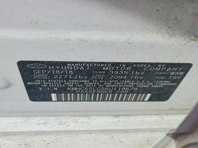 Aukcja sprzedaży 2019 Hyundai Ioniq, vin: KMHC65LC5KU118678, numer aukcji: 52275096