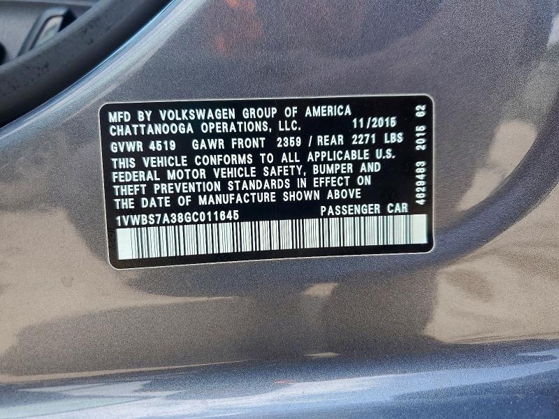 Aukcja sprzedaży 2016 Volkswagen Passat, vin: 1VWBS7A38GC011645, numer aukcji: 54813396