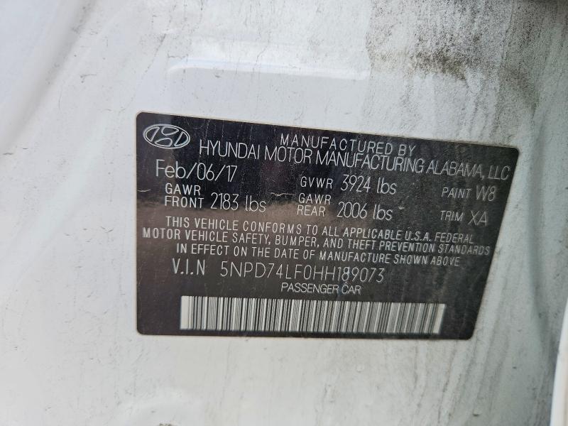 52858206 :رقم المزاد ، 5NPD74LF0HH189073 vin ، 2017 Hyundai Elantra مزاد بيع