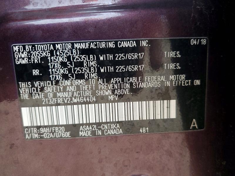 52894766 :رقم المزاد ، 2T3ZFREV2JW464404 vin ، 2018 Toyota Rav4 مزاد بيع