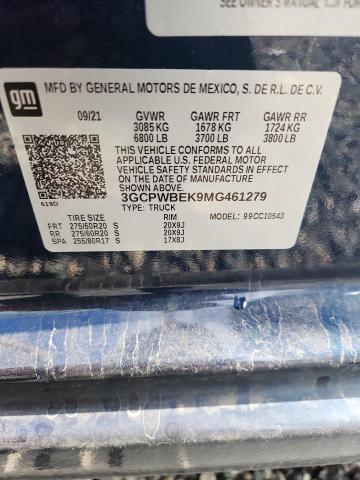 2021 Chevrolet Silverado მანქანა იყიდება აუქციონზე, vin: 3GCPWBEK9MG461279, აუქციონის ნომერი: 51987746