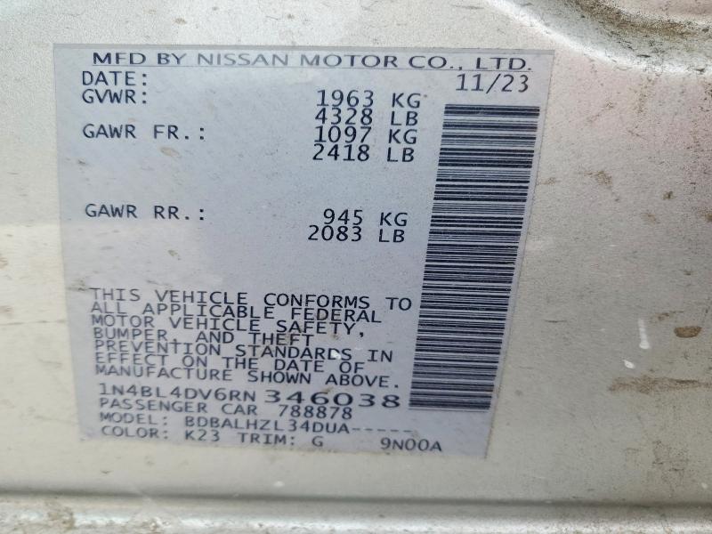 52094016 :رقم المزاد ، 1N4BL4DV6RN346038 vin ، 2024 Nissan Altima مزاد بيع