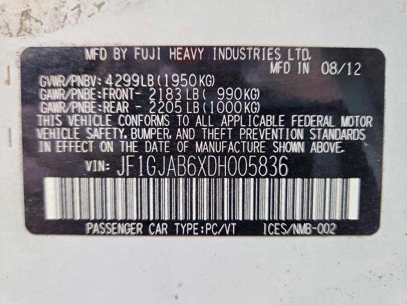 Aukcja sprzedaży 2013 Subaru Impreza, vin: JF1GJAB6XDH005836, numer aukcji: 53535266