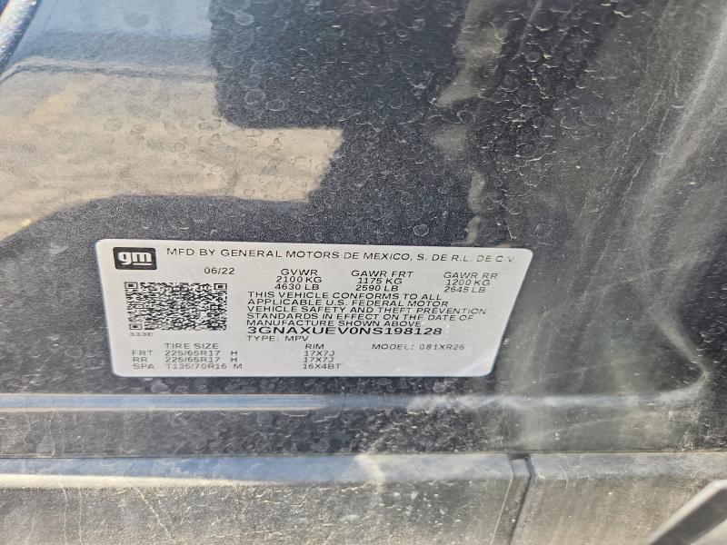 Aukcja sprzedaży 2022 Chevrolet Equinox, vin: 3GNAXUEV0NS198128, numer aukcji: 53553386