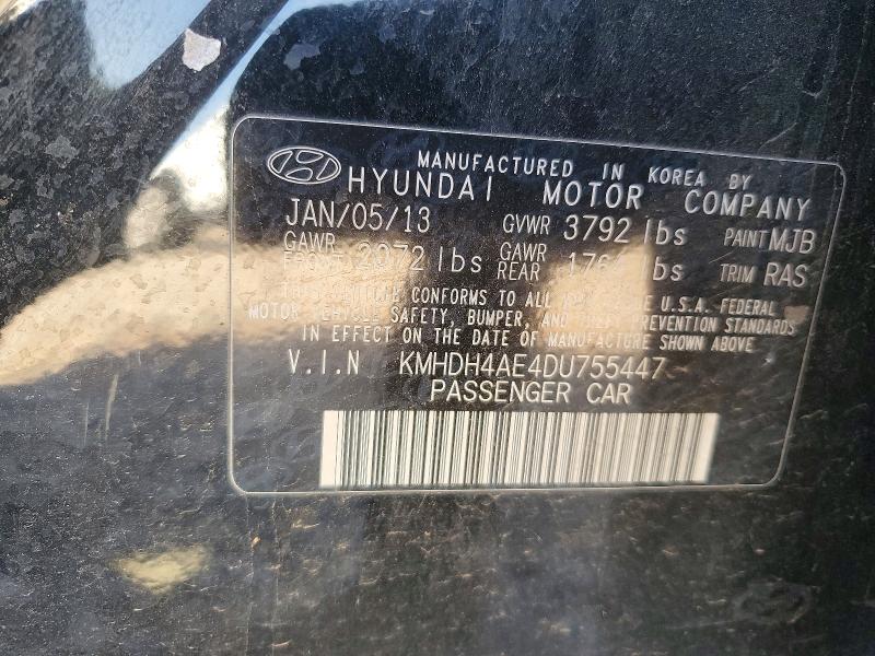 2013 Hyundai Elantra მანქანა იყიდება აუქციონზე, vin: KMHDH4AE4DU755447, აუქციონის ნომერი: 53024336