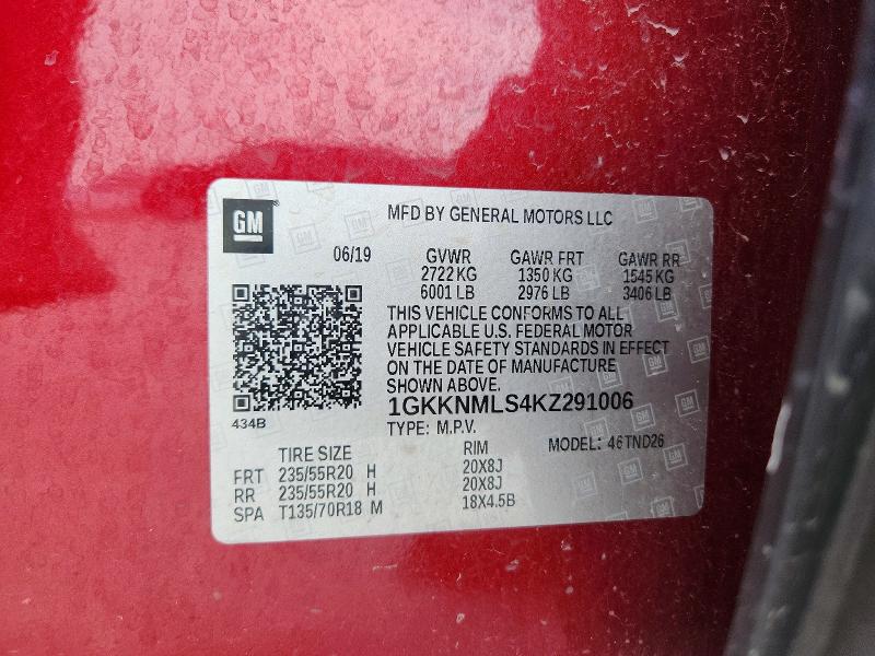Aukcja sprzedaży 2019 Gmc Acadia, vin: 1GKKNMLS4KZ291006, numer aukcji: 52439416