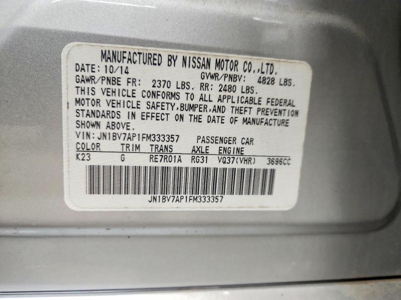 Aukcja sprzedaży 2015 Infiniti Q50, vin: JN1BV7AP1FM333357, numer aukcji: 52321996