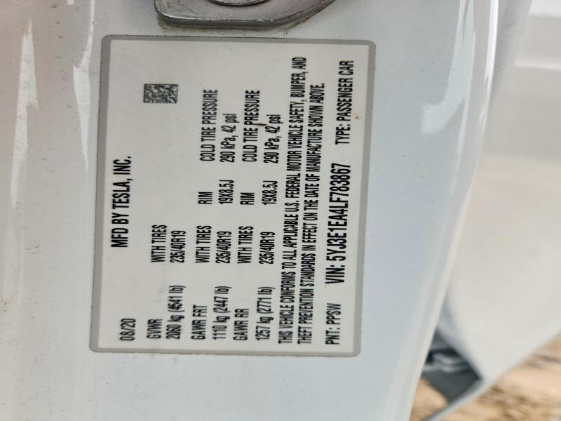 52579386 :رقم المزاد ، 5YJ3E1EA4LF783867 vin ، 2020 Tesla Model 3 مزاد بيع