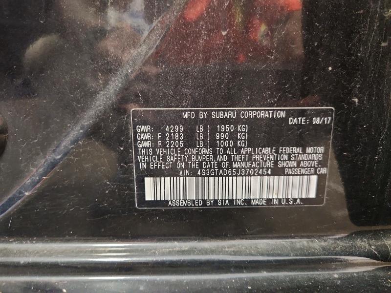 2018 Subaru Impreza მანქანა იყიდება აუქციონზე, vin: 4S3GTAD65J3702454, აუქციონის ნომერი: 54528296