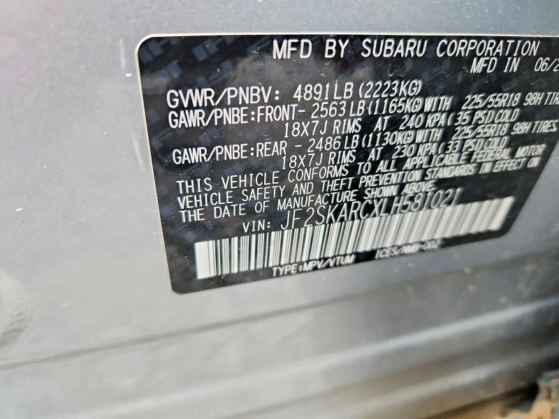 51949396 :رقم المزاد ، JF2SKARCXLH581021 vin ، 2020 Subaru Forester مزاد بيع