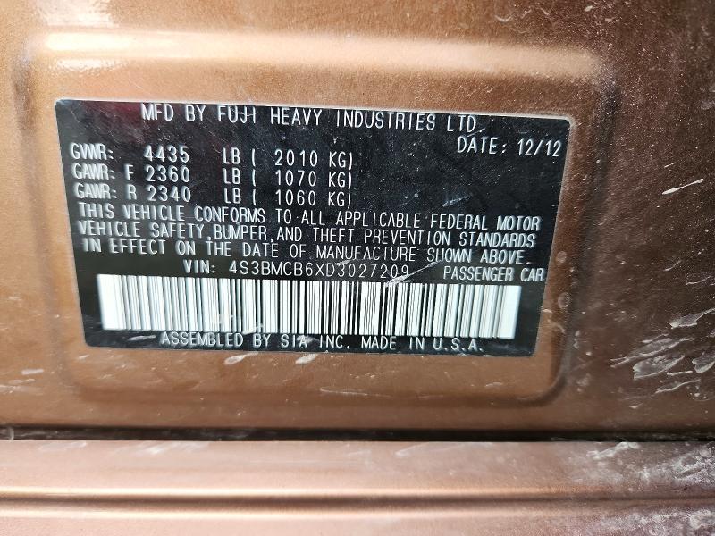 Aukcja sprzedaży 2013 Subaru Legacy, vin: 4S3BMCB6XD3027209, numer aukcji: 53772936