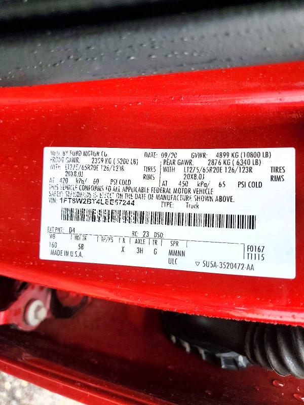 Aukcja sprzedaży 2020 Ford F250, vin: 1FT8W2BT4LEE57244, numer aukcji: 52807366