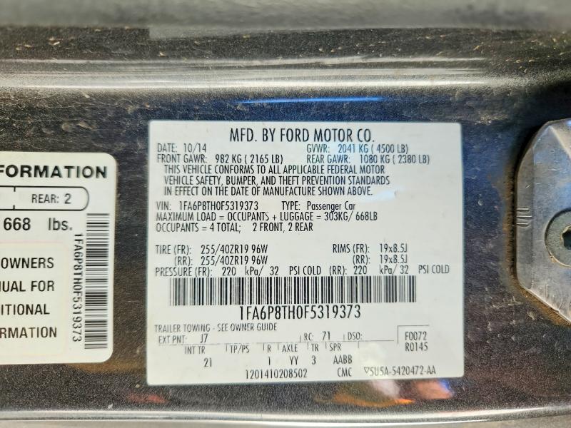 2015 Ford Mustang მანქანა იყიდება აუქციონზე, vin: 1FA6P8TH0F5319373, აუქციონის ნომერი: 54729056