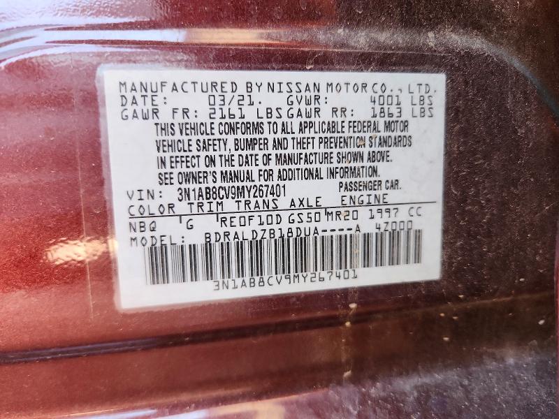 Auction sale of the 2021 Nissan Sentra, vin: 3N1AB8CV9MY267401, lot number: 54325156