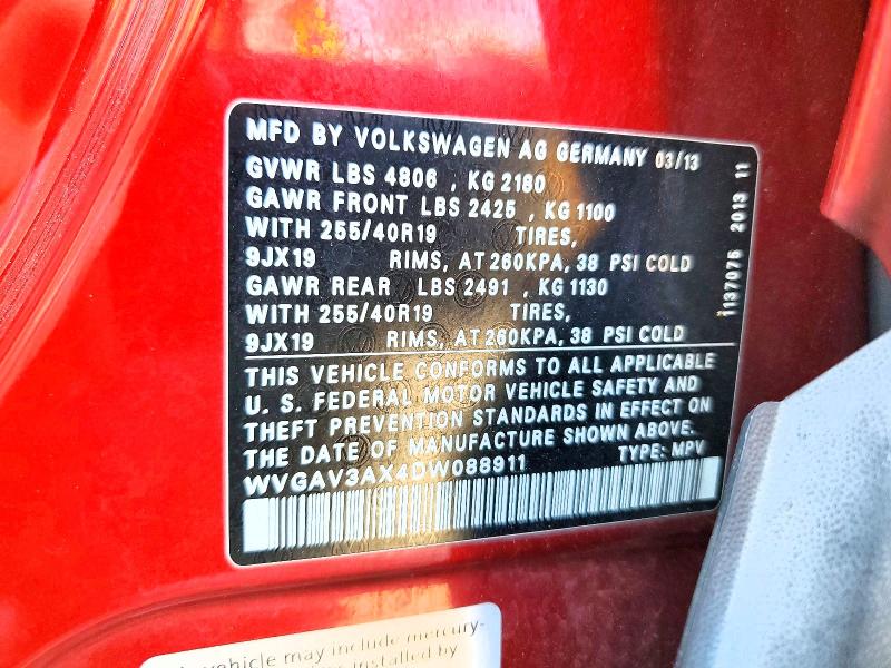 53021066 :رقم المزاد ، WVGAV3AX4DW088911 vin ، 2013 Volkswagen Tiguan مزاد بيع