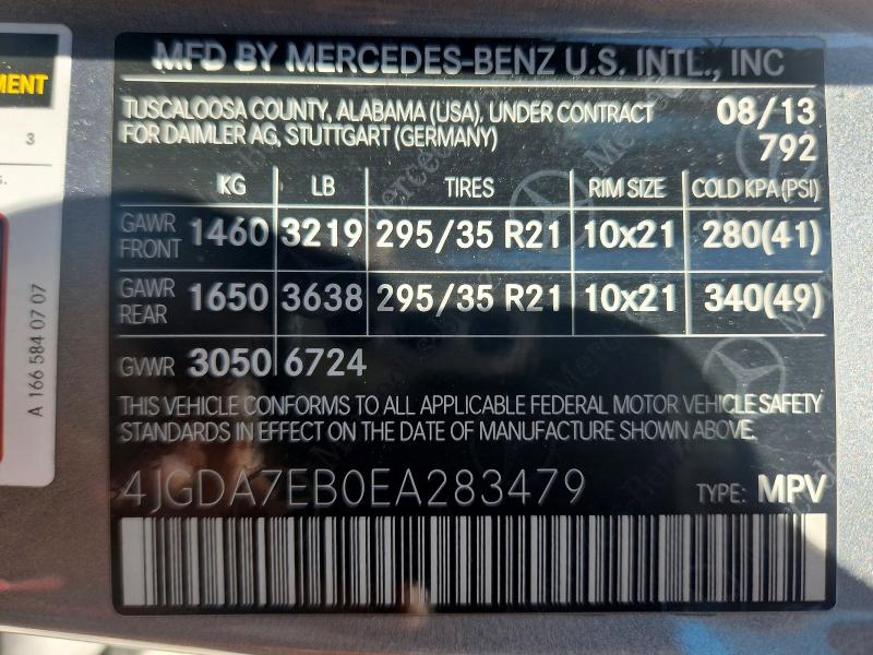 53121156 :رقم المزاد ، 4JGDA7EB0EA283479 vin ، 2014 Mercedes-benz Ml مزاد بيع