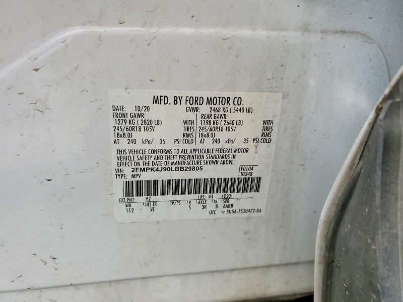 2020 Ford Edge მანქანა იყიდება აუქციონზე, vin: 2FMPK4J90LBB29805, აუქციონის ნომერი: 53767046