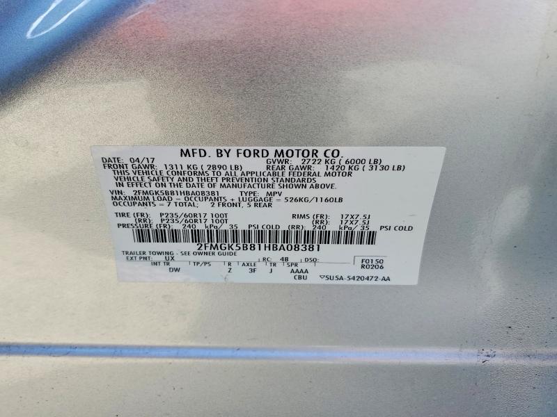 Aukcja sprzedaży 2017 Ford Flex, vin: 2FMGK5B81HBA08381, numer aukcji: 53042346